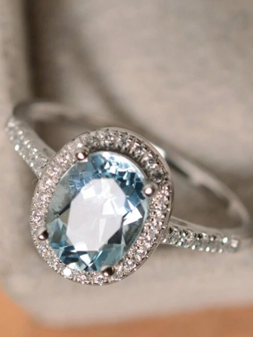 Aquamarine Halo Oval Ring in Silver Women Jewelry